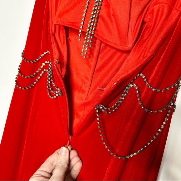 Prima Donna Collection Red Dress Sz S - Collar Jewels Prom Pageant Backless Gown - Picture 11 of 13